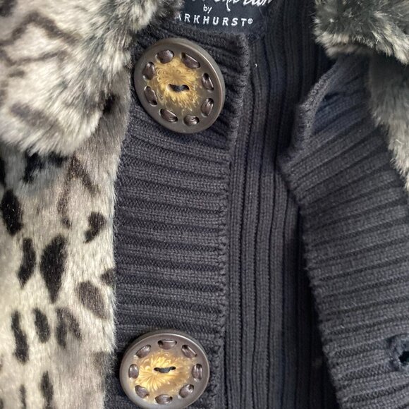 PARKHURST Outdoor Edition Leopard Cropped Vest Black Faux‎ Fur Animal Size Large - Picture 2 of 4